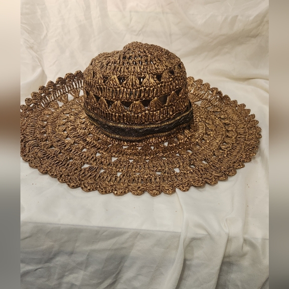 Eric Javits Brown/Gold Wide-Brimmed Woven Hat - Picture 8 of 16